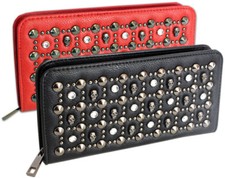 Damen Geldbörse groß Clutch Portemonnaie mit Nieten umlaufender Reißverschluss