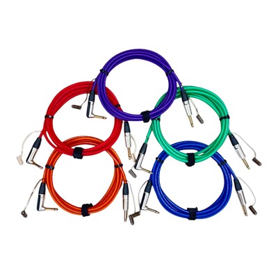 Color Guitar/Instrument Cable 10ft 1/4'' Straight to 1/4'' Right Angle