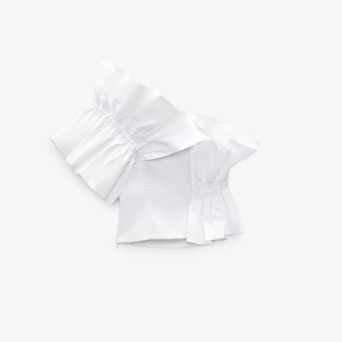 ZARA One Shoulder Ruffle Top ASYMMETRIC POPLIN TOP WITH