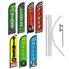 New & Used Tires Sale Wheels Auto Windless Advertising Banner Flag Pole Kits