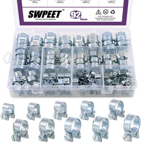 92Pcs 10 Sizes Zinc Plated Mini Fuel Injection Line Style Hose Clamp Assortment - Picture 11 of 12
