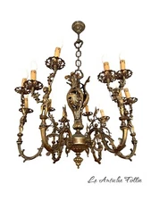 Antique Napoleon III Gilded Bronze Chandelier - 12 Lights, Baroque Rococo Style