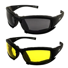 Global Vision Assault Motorcycle Sunglasses/Goggles 2 Pairs Smoke & Yellow Lens