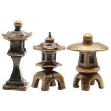 3 Pcs Copper Tower Statue Pagoda Garden Miniature Sandstone Ornaments Figurine