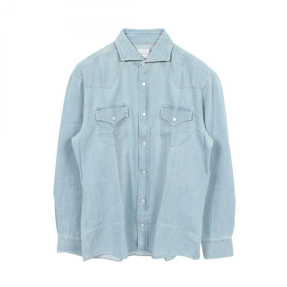 Chemise Brunello Cucinelli haut à manches longues coton bleu occasion homme #XXL - Photo 1/4