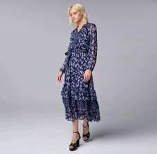 SIMPLY VERA NAVY MODEST TIERED RUFFLE MAXI DRESS -Size XS-