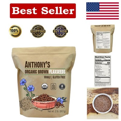 Organic Brown Whole Flaxseed, 2 lb, Batch Tested and Gluten Free, Raw, Non GMO