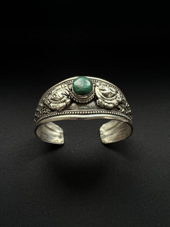 Brazalete de piedra de malquiita artesanal nepalí brazalete vintage hermoso WMB038 Foto 2 de 4