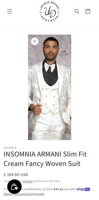 Mens Insomnia ARMANI Style Cream Woven Suit 4 Pieces 40R/34R