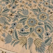 embroidered Wool Rug Handmade Chain Stitched Floral  45 “x 25 “approx