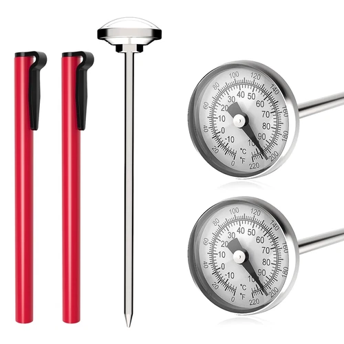 KT THERMO Kitchen Thermometer with 5 Inch Long Stem,Immediate Read Pocket Red 