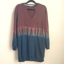 Peach Love tie dye neck cutout long sleeve sweatshirt dress sz S