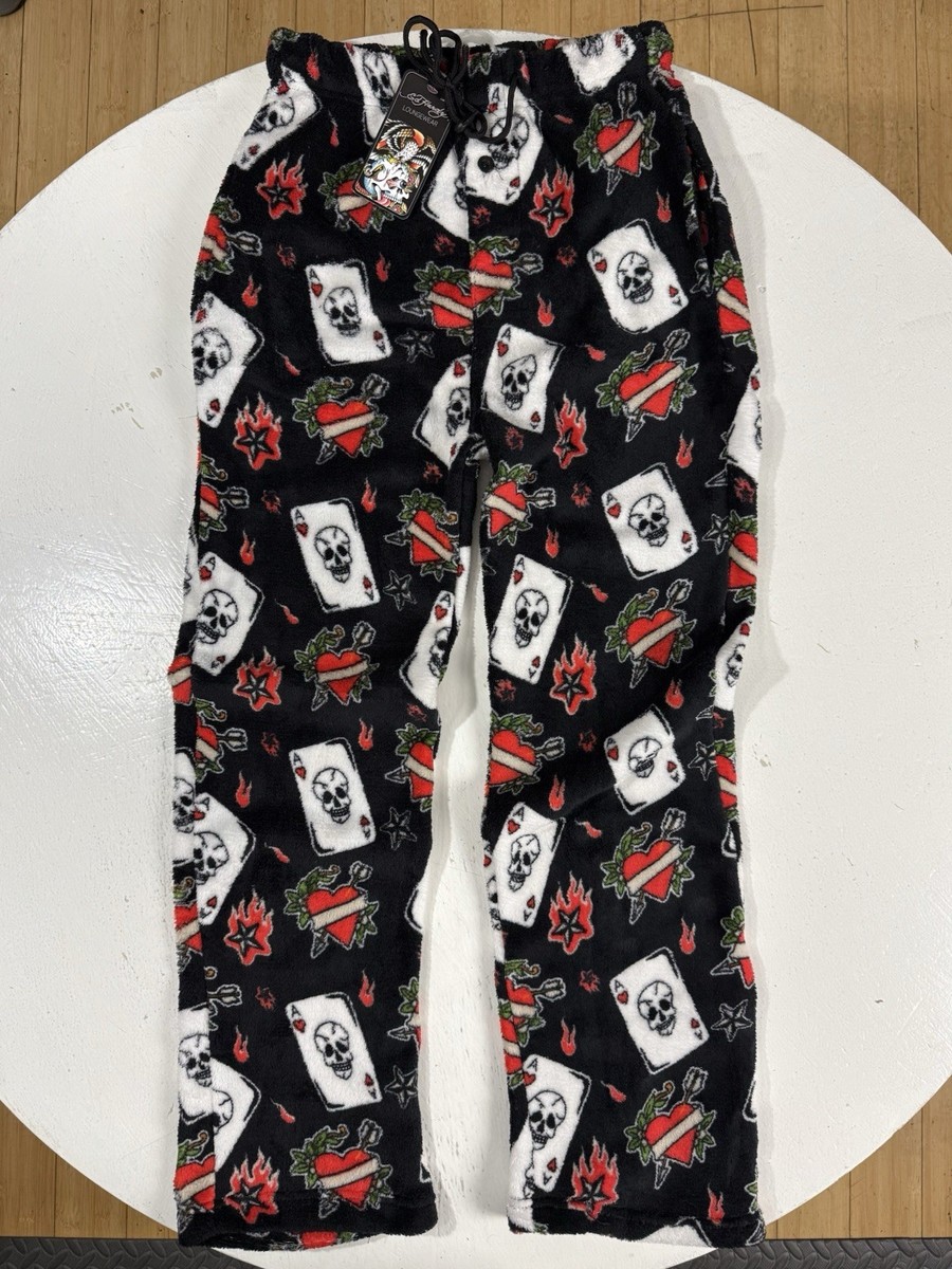 Ed Hardy Men Size Large Loungewear Soft Fleece Pajama Pants Skull