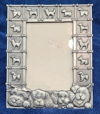 Puppy Dog Picture Frame Metal- Pewter Tone 7"  6" Fits Photo 5" 3.5" Pet Frame