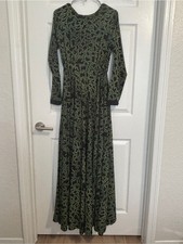 Long Sleeve Green Patterned Long Sleeve Maxi Dress - Women's Small 36 - flawed