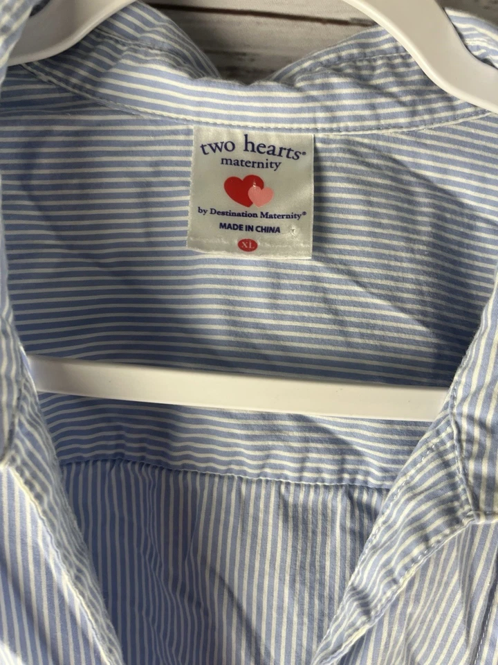 Times Two Maternity Tunic Top Button Up Women’s X-Large Striped Long Sleeve - Image 3 of 4