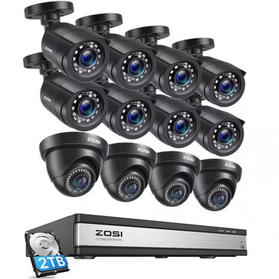 16-Channel 1080P Wired 2TB DVR Security Camera System with 8-Bullet Cameras, 4-D