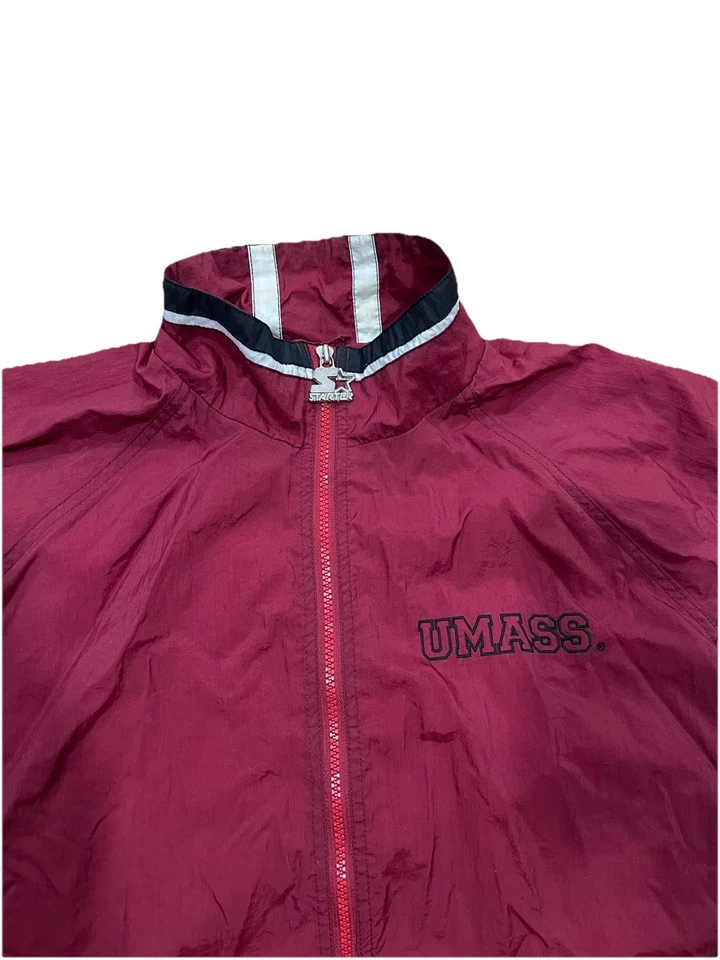 Vintage Starter UMass Minutemen nylon windbreaker jacket in maroon and white - Image 2 of 4
