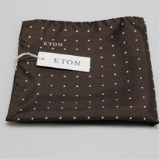 Eton NWT 100 Silk Pocket Square In Brown with Small White Dots Made in Italy