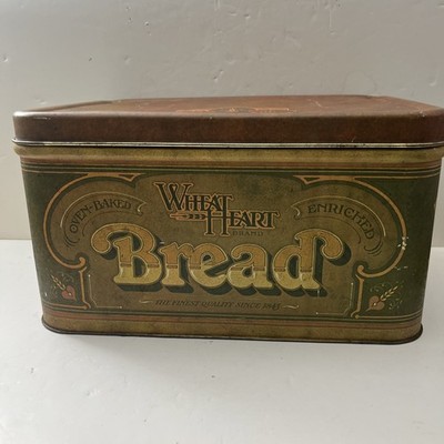 Vtg 1977 Tin Wheat Heart Hinged Bread Box Farmhouse MCM Cottage Cabin