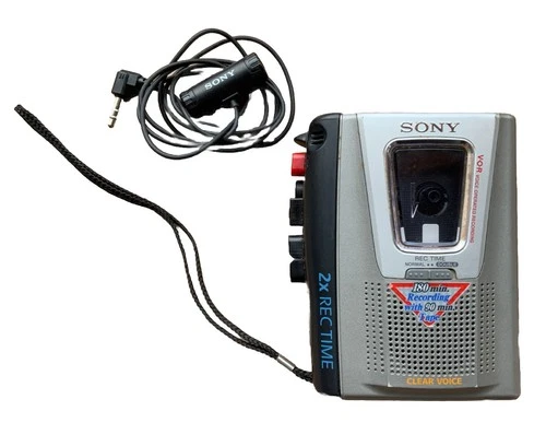 Vintage SONY  2X Rec Time V-O-R Cassette-Corder TCM-20DV with lapel microphone