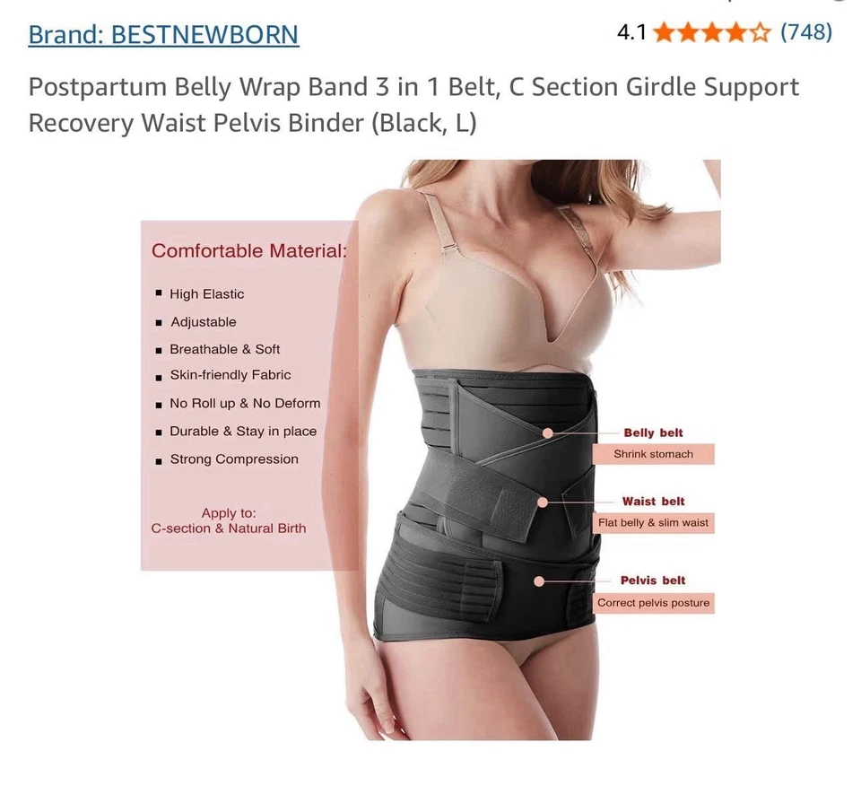 Envoltura de vientre posparto 3 en 1 recuperación vientre/cintura/pelvis cinturón banda posparto XL Foto 4 de 4