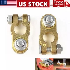 2pcs Car Brass Battery Terminal Connectors Top Post Battery Terminal M10 Clamps