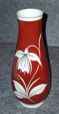 DDR Porzellan Vase von Wagner & Apel mit Blumen Dekor – 17 cm - Rotbraun - GDR