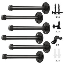 Pipe Shelf Brackets 12 Inch, Industrial 12 inch-6 Pack, Black coated finish