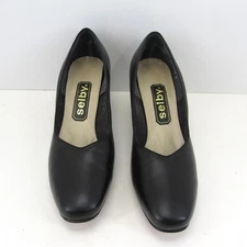 Selby Women's Vntg Black Low Heel Square Toe Leather Upper Dress Shoes Size 7.5
