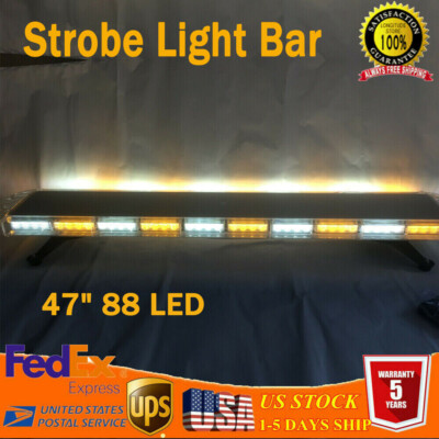 47'' 88 LED Strobe Light Bar Emergency Beacon Warn Tow Truck Response Amber&White