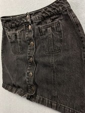 Vanilla Star Premium Juniors' Size 0 w22 Black Denim Button-up Mini Skirt
