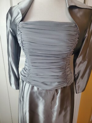 JS Collections Long Evening Gown Dress Size 6 Petite Silver Mother of the Bride JS Collections Long Evening Gown Dress Size 6 Petite Silver Mother of the Bride