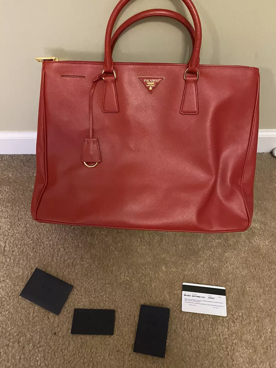 PRADA Red (fuoco) Saffiano Lux Leather Large Tote Bag