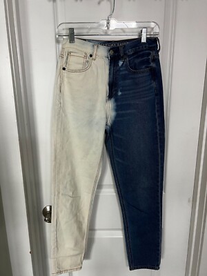 American Eagle Women’s Color Split Bleached Skinny Jeans Mom Trendy  Costume