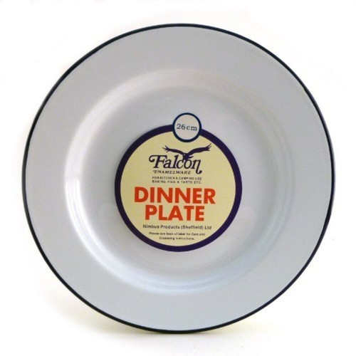 6 x Falconware White Enamel Blue Rim Large Dinner Plates 26cm - Picture 3 of 4
