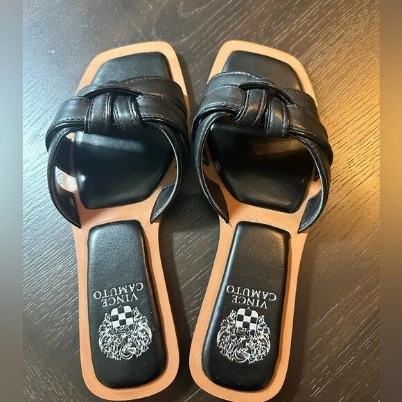 Vince Camuto Leather Slide Sandals Barcellen Black 7 - Image 2 of 4