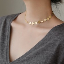 Woman 18K Gold Plated Real Stainless Steel Smile Two Layers Chain Choker