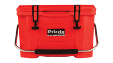 Red 20 qt Grizzly cooler Happie logo