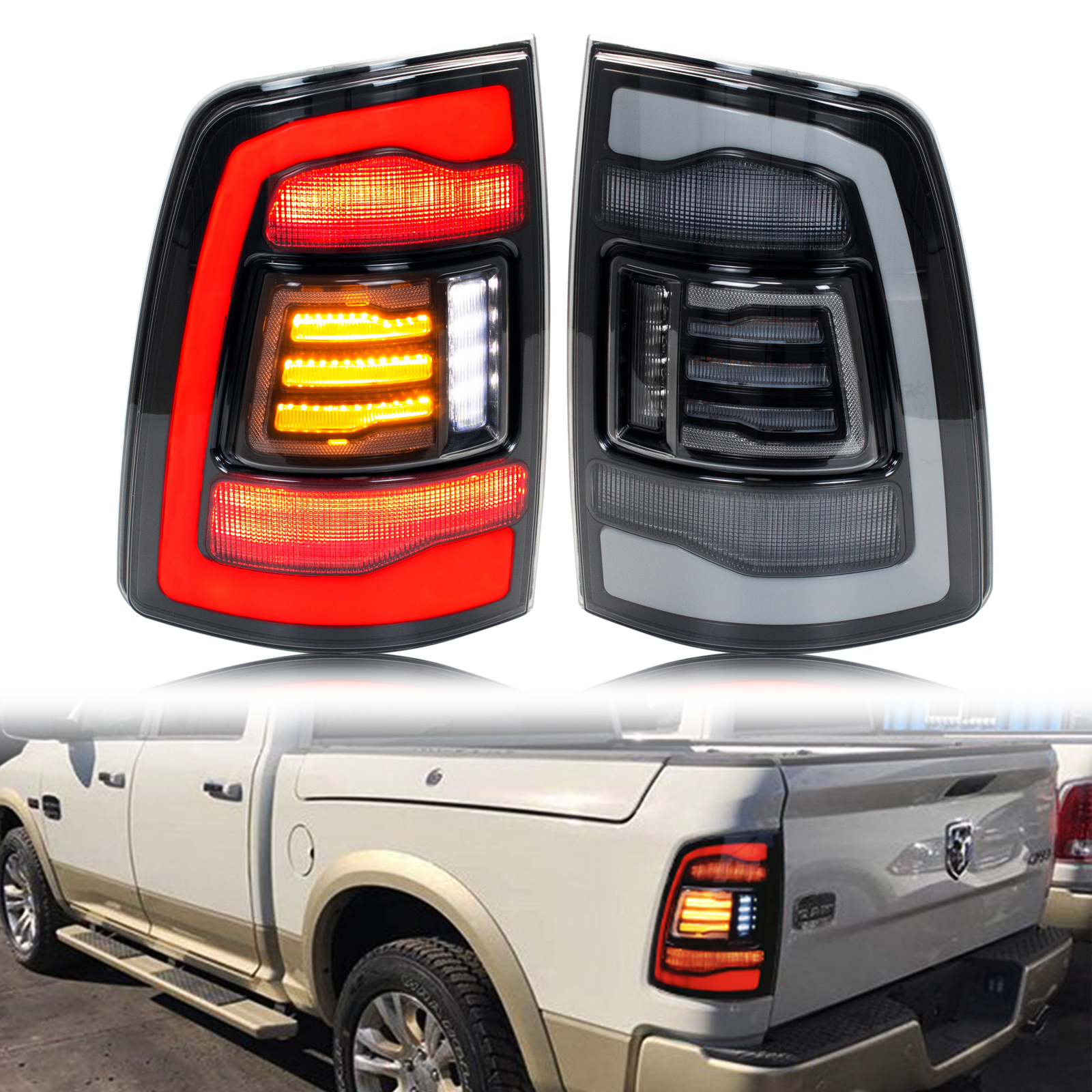 Ram Rampage Rear Lights LED Sequential Tail Lights for Dodge Ram 2009-2018 Yellow Signal Grey ...