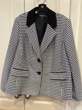 Kasper Womens Black White Houndstoothlined Cardigan Jacket Size 16 W