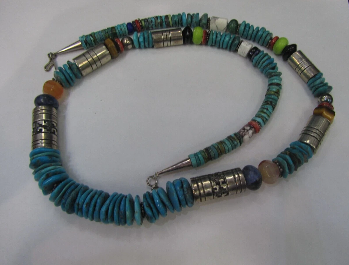 Vintage Sterling Silver T. Singer Native American Turquoise Necklace