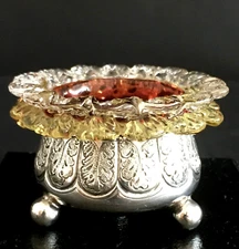 1883 Levesley Brothers Victorian Silver Salt Shaker Cranberry Glass