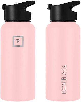 IRON FLASK Sportwasserflasche 650 Ml - Vakuumisoliert, 3 Deckel Inkl. Strohhalm - Edelstahl Thermoflasche