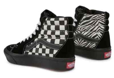 Vans Comfykush Sk8-Hi Checkerboard Zebra Black White Womens Shoes
