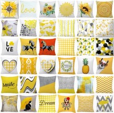 Cushion COVER Yellow White Gray Double-Sided Decorative Throw Pillow Case 18x18"
