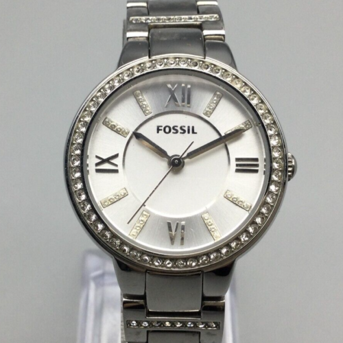Fossil Virginia Watch Women 30mm Pave Silver Tone  ES3282 New Battery 6.75" - Picture 1 of 18