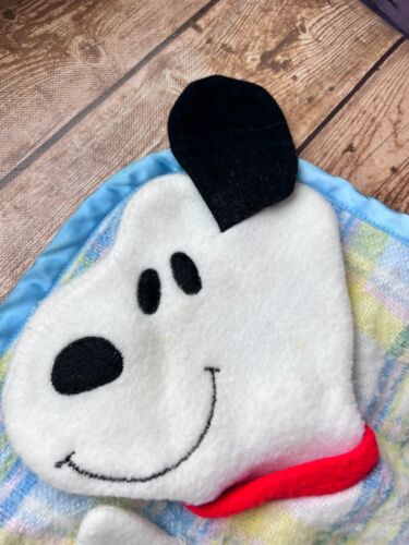 Manta de seguridad para bebé vintage 1958 Knickerbocker Snoopy a cuadros satinado Lovey Puppet - Imagen 4 de 8