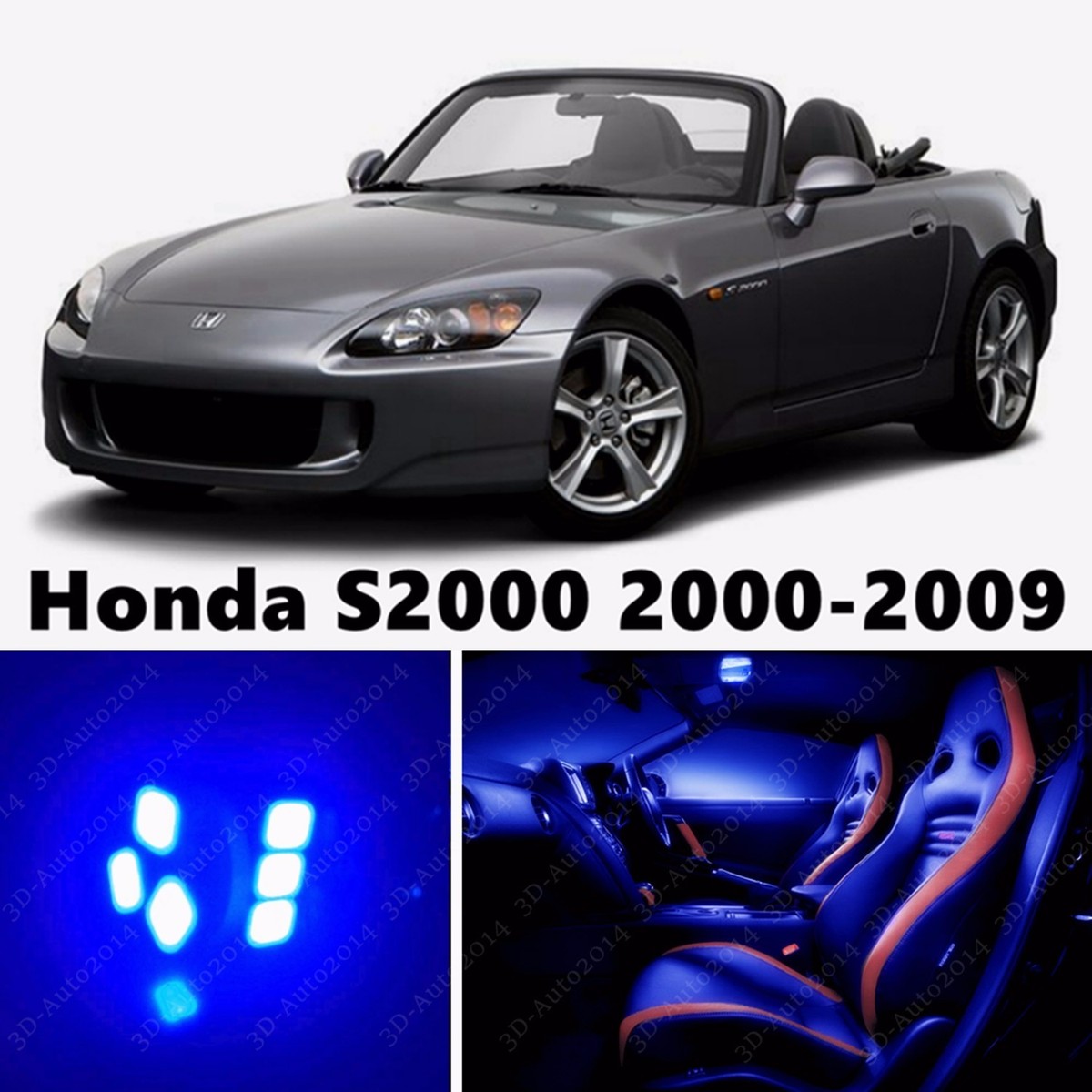 7pcs LED Blue Light Interior Package Kit for Honda S2000 2000-2009