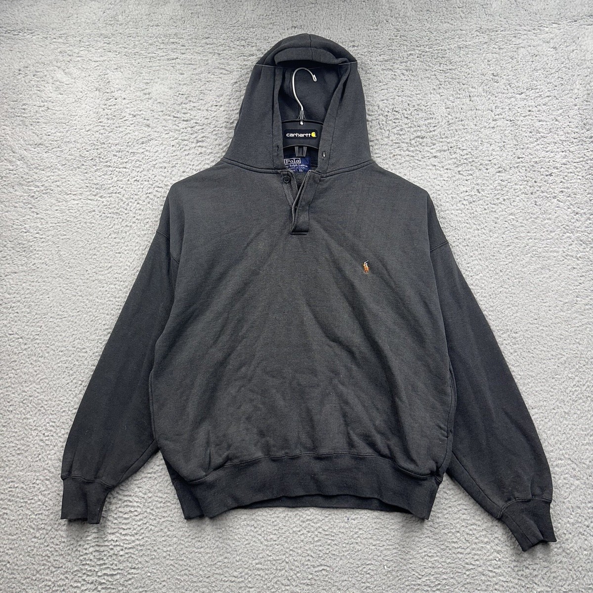 Polo Ralph Lauren Hoodie Mens XL Black Henley Button Knit 
